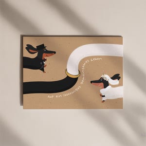 Tarjeta de boda con perro salchicha – Postal divertida para bodas, Tarjeta de boda con perro salchicha, Novios, Amantes de los perros
