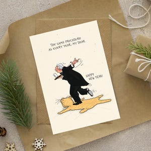 Funny New Year's card "Same procedure as every year" – Funny New Year's Eve card illustration – Happy New Year card humor image 5