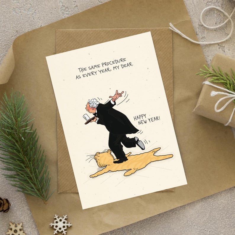 Funny New Year's card "Same procedure as every year" – Funny New Year's Eve card illustration – Happy New Year card humor image 5