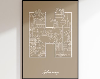 Hamburg Poster beige I Germany I Hamburg Illustration | Letters Poster