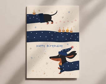 Dachshund birthday postcard – Cute funny dog card – Happy Birthday postcard – Funny dachshund greeting card for dog lovers