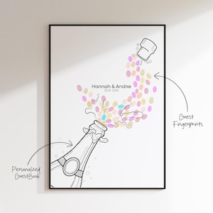 Personalized Fingerprint Guestbook Tree with Champagne Theme – Perfect for Weddings, Birthdays, and Special Occasions (Digital File)