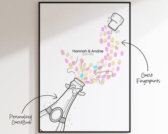Arbre à empreintes personnalisé avec motif champagne – Parfait pour les mariages, anniversaires et occasions spéciales (fichier numérique)