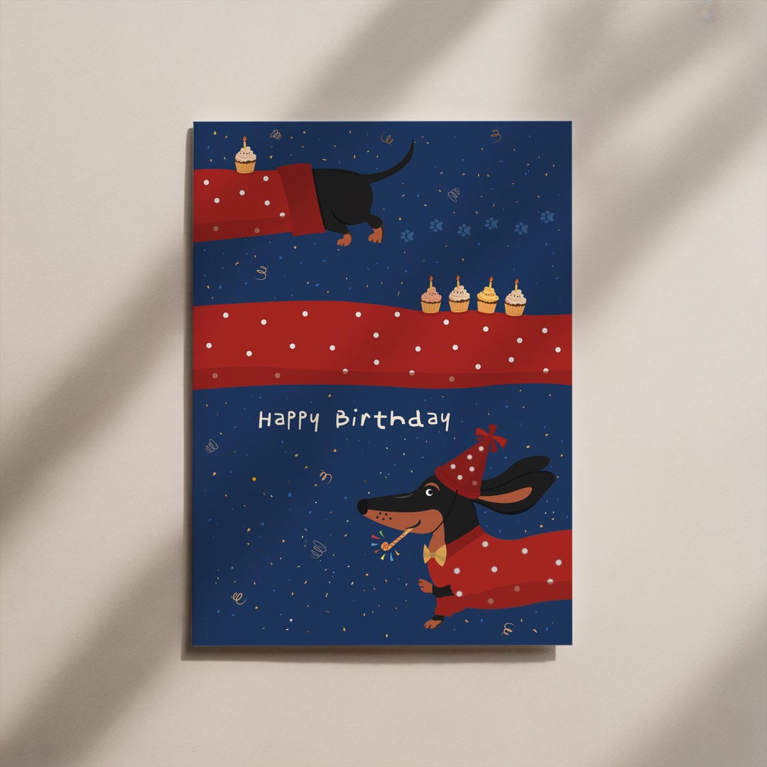 Dachshund Birthday Postcard – Cute Funny Dog Card – Happy Birthday ...
