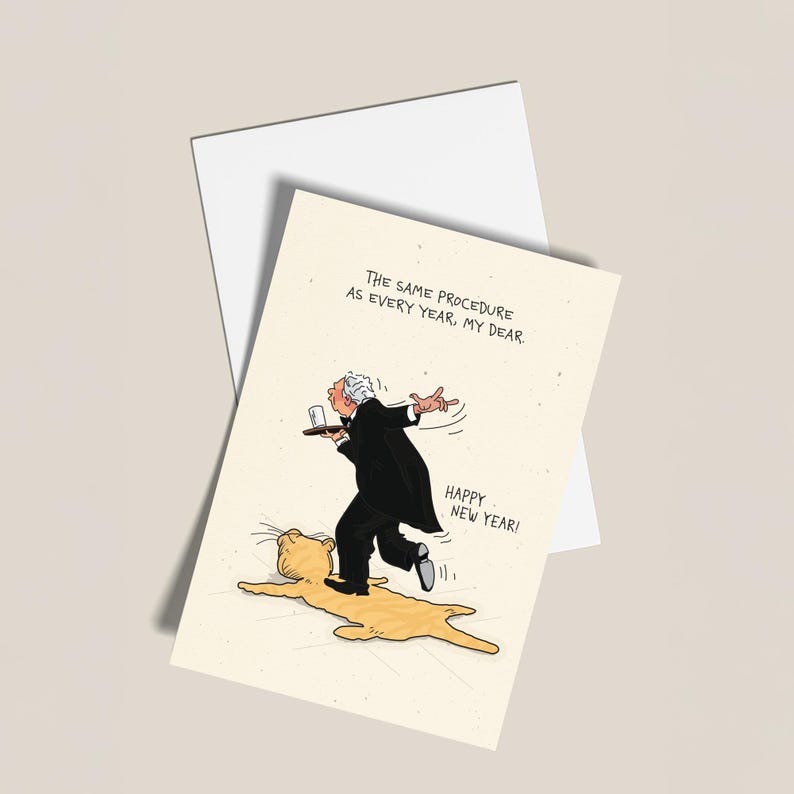 Funny New Year's card "Same procedure as every year" – Funny New Year's Eve card illustration – Happy New Year card humor image 6