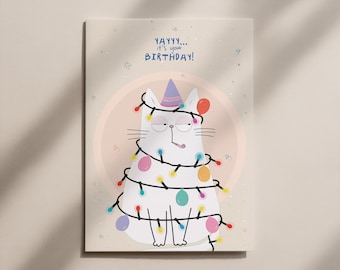 Annoyed cat birthday card – funny postcard for cat lovers on their birthday