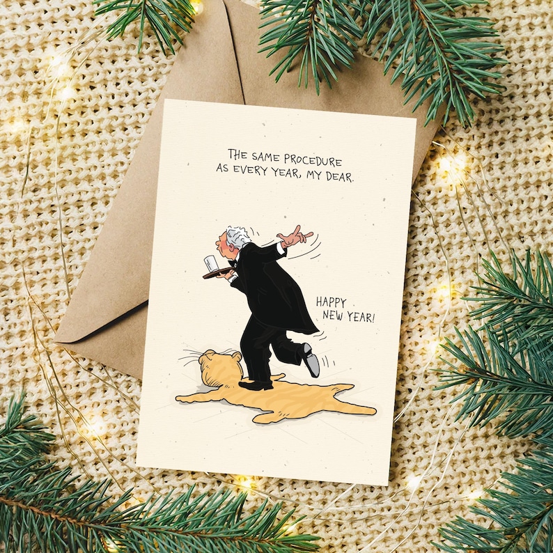 Funny New Year's card "Same procedure as every year" – Funny New Year's Eve card illustration – Happy New Year card humor image 4