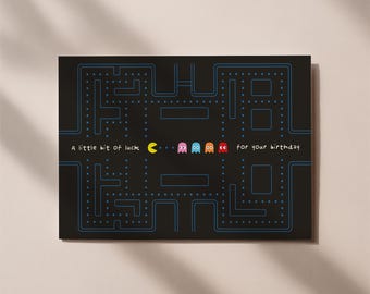 Tarjeta de cumpleaños con temática de videojuegos retro: tarjeta de cumpleaños inspirada en las máquinas recreativas, tarjeta divertida para nerds, regalo para gamers.