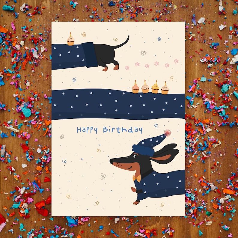 Dachshund Birthday Postcard – Cute Funny Dog Card – Happy Birthday ...