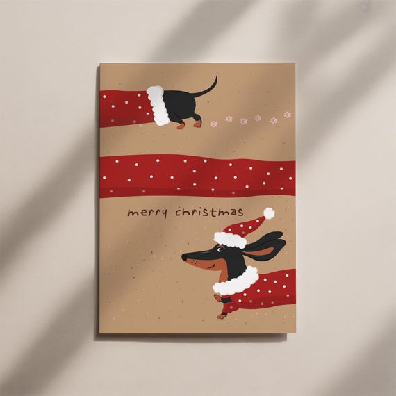 Weihnachtskarte Dackel | Lustige Merry Christmas Postkarte matt mit Premium Umschlag | Naturkarton 300 g | Hunde Weihnachtsgrußkarte