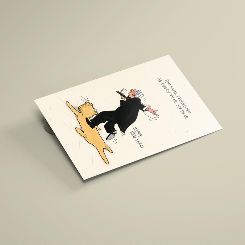 Funny New Year's card "Same procedure as every year" – Funny New Year's Eve card illustration – Happy New Year card humor image 3