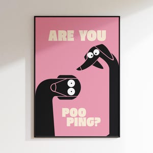 Grappige hondenbadkamerposter – "Poep je?" | Roze minimalistische wanddecoratie | Cadeau voor hondenliefhebbers | Matte fine art print