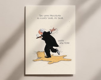 Funny New Year's card "Same procedure as every year" – Funny New Year's Eve card illustration – Happy New Year card humor