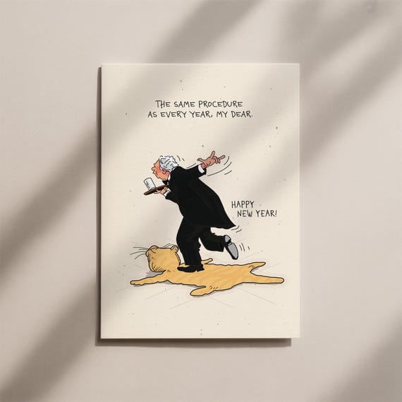 Witzige Neujahrskarte „Same procedure as every year“ – Lustige Silvesterkarte Illustration – Happy New Year Karte Humor