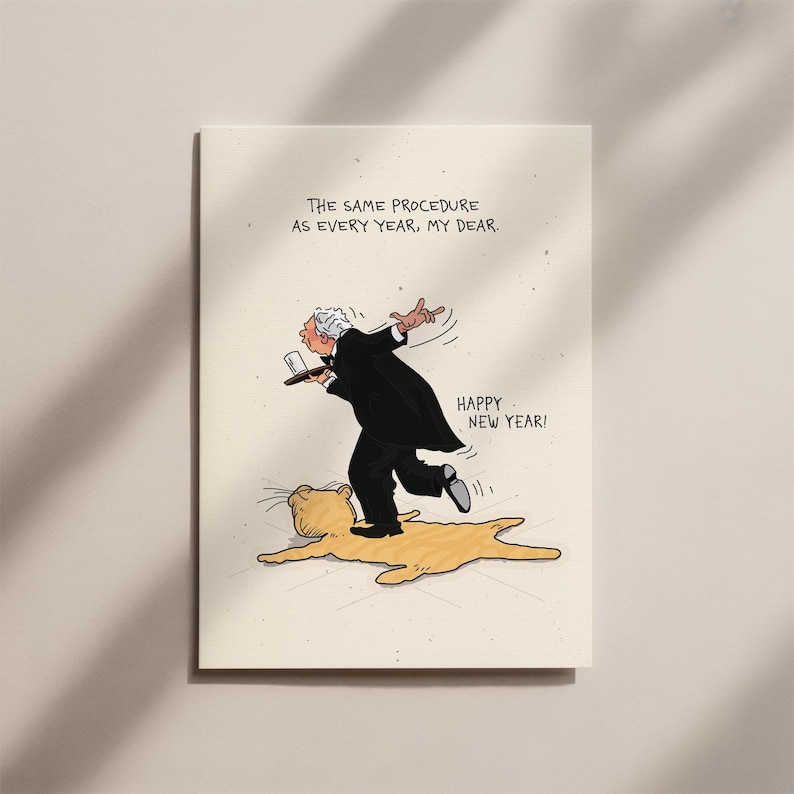 Funny New Year's card "Same procedure as every year" – Funny New Year's Eve card illustration – Happy New Year card humor image 1