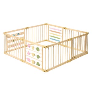 Extra Large Wooden Playpen: Foldable Pine Wood Baby Play Fence