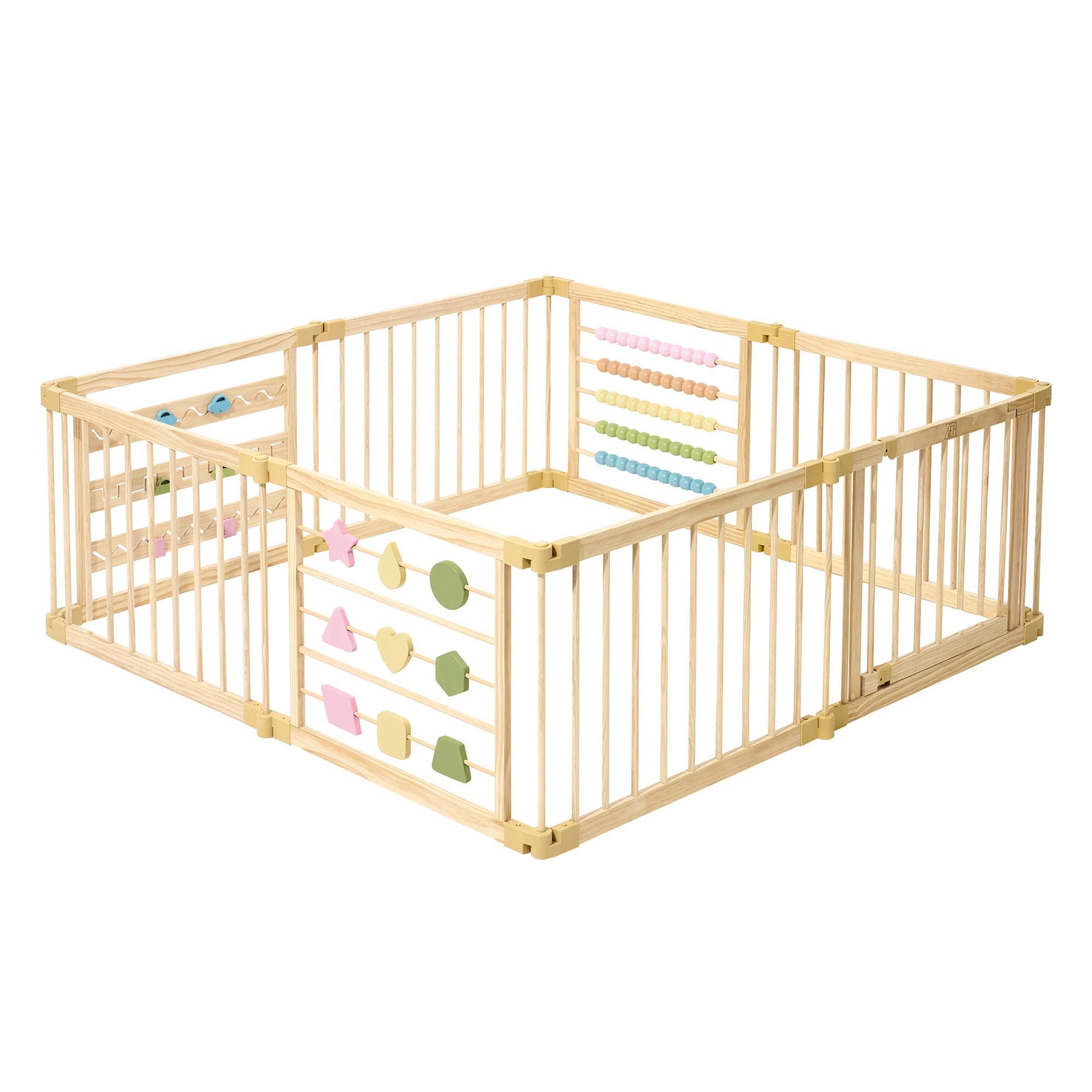 Wooden Playpen Extra Large for toddlers and babies - 8 Wood Playpen panels - Foldable playpen - Adjustable baby playpen -