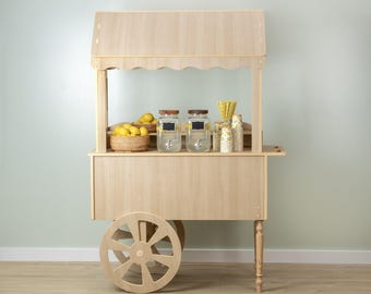 Wood-Look Candy Cart with Wheels and Cake Stand: 68in PVC Dessert Display