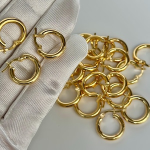 4pcs Real Gold Plated One Touch Earring, Thick Round Hoop