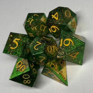 Sharp Edge Metallic Green and Gold RPG Dice Set