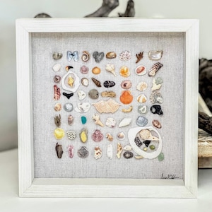 Micro Shell Wall Art: Coastal Shadowbox with Sea Glass & Crab Shell