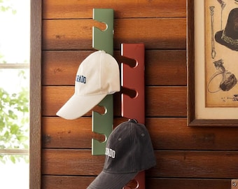 Wall-Mounted Wooden Hat Rack – Vertical Cap Organiser for Men, Golf & Baseball Hat Display, Gift for Husband.
