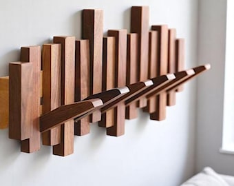 Piano Coat Rack Walnut | Unique Music Wave Hanger | Handcrafted Wooden Wall Mount | Modern Entryway Organizer