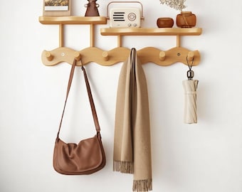 Wave-Style Wall Hook Rack | Porch and Entryway Organizer for Coats, Keys & Bags | Over‑Door or Wall‑Mounted Hanger.