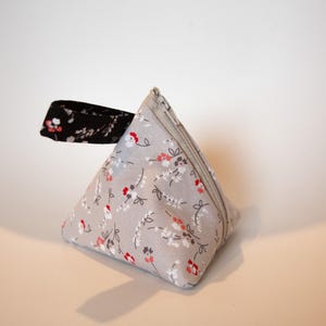 Handmade Triangle Cute Small Grey Floral Pouch
