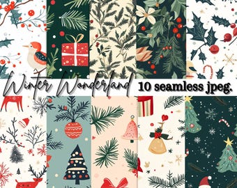 Winter Wonderland digitaal papierpakket – Naadloze kerstpatronen (10 JPEG)