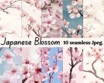 Japans kersenbloesem digitaal papier – 10 naadloze patronen (JPEG, 12 x 12)