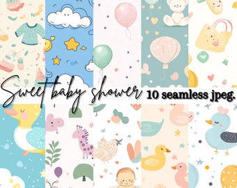 Pakket digitaal babyshowerpapier – 10 naadloze jpeg-patronen (12 x 12 inch)