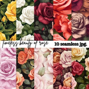Bellezza senza tempo delle rose - Pacchetto di carta digitale - 10 JPEG. - download immediato - 300 dpi - 12x12 pollici - sfondi con motivi senza soluzione di continuità e rose.