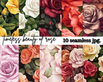 Digital Paper Pack Floral Rose – Naadloze patronen (10 JPEG)