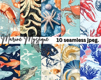 Marine Life Digital Paper Pack – 10 naadloze JPEG-patronen (12 x 12 inch)