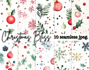 Winter Bliss digitaal papierpakket – 10 naadloze kerstpatronen (JPEG)