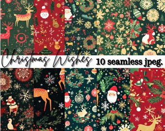 Kerstwensen digitaal papierpakket – 10 naadloze kerstpatronen (jpeg)
