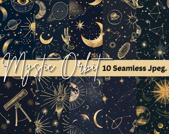 Mystic Orbit Digital Paper Pack – Celestial Seamless Patterns (10 JPEG)