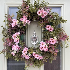 All year round pink greenery front door wreath - Daphne
