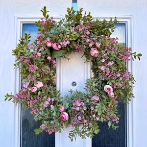 All year round pink greenery front door wreath - Mabel