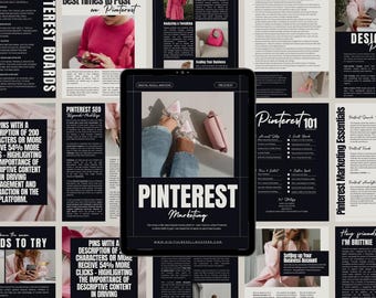 May include: A digital marketing guide for Pinterest with the title "Pinterest Marketing" and the website address "www.digitalrebelmasters.com". The guide includes tips on Pinterest SEO, best times to post, and setting up a business account.