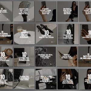 May include: A collage of 16 Instagram post ideas for faceless reels. The posts include tips for growing your Instagram account, creating engaging content, and identifying your target audience. The posts are designed to help you create engaging content that will help you grow your following.