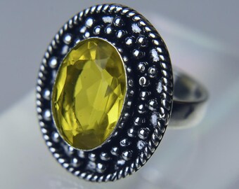 Citronkvarts Silverfärgad Metallring - Storlek 8.5