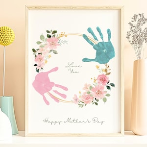 Muttertag Handabdruck Kunst für Oma Blumen Handabdruck Handwerk für Großeltern Geschenk Ausdruckbar von Enkel Sentimental Handabdruck Aktivität