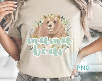 Floral Mama Bear png-bestand: boho-moederdagontwerp (digitale download)