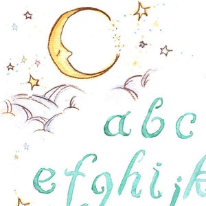 Children Art. HANDPAINTED- Stars Alphabet Chart. PRINT 8X10. Nursery Art Home Decor