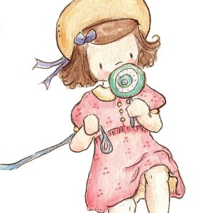 GIrl Takes Her Dragon Walking. PRINT 8X10. Nursery Art Wall Decor