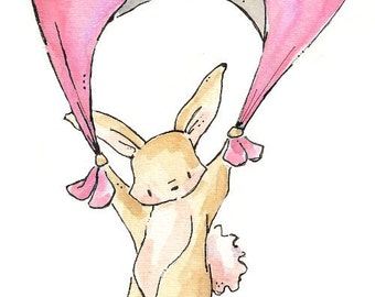 Floating Bunny. PRINT 8X10. Nursery Art Wall Decor