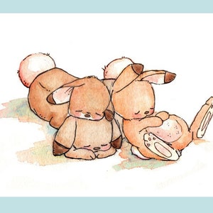 Children Art Print. SLEEPY BUNNIES. 8X10 Print. Nursery Art Wall Decor image 2