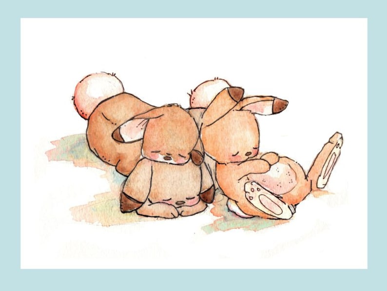 Children Art Print. SLEEPY BUNNIES. 8X10 Print. Nursery Art Wall Decor image 2